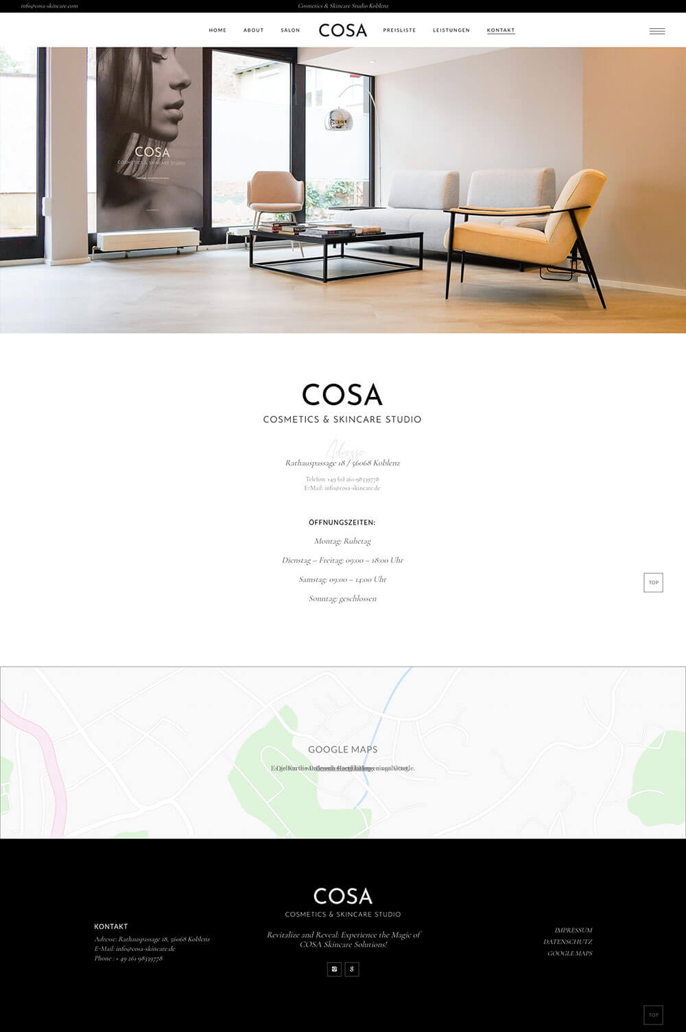 COSA - Cosmetic & Skincare Studio Koblenz / Webdesign 2023