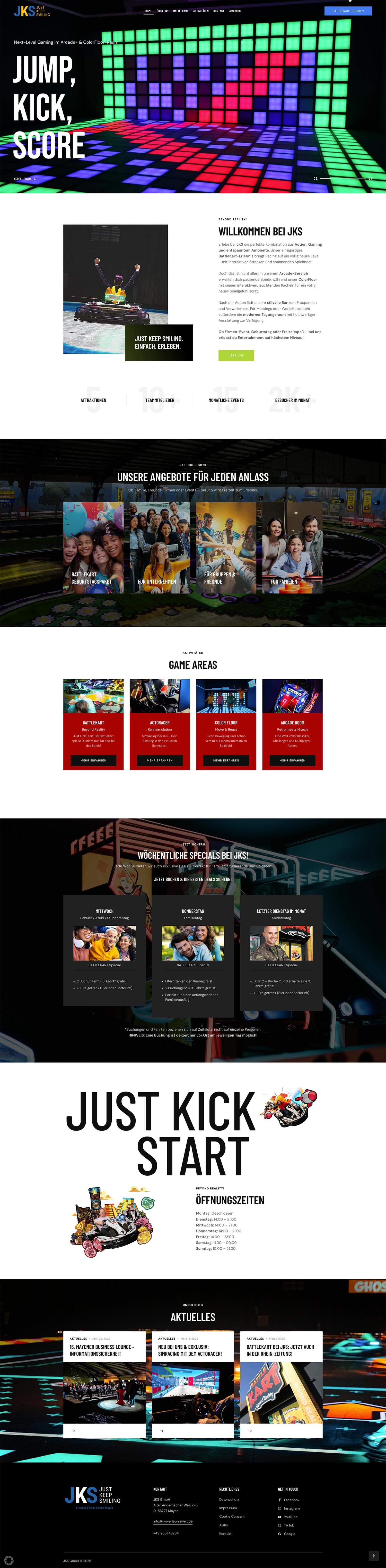 Website für JKS Erlebniswelt und BattleKart Mayen/Koblenz: Webdesign, Corporate Design und Fotografie für ein modernes Freizeitkonzept.