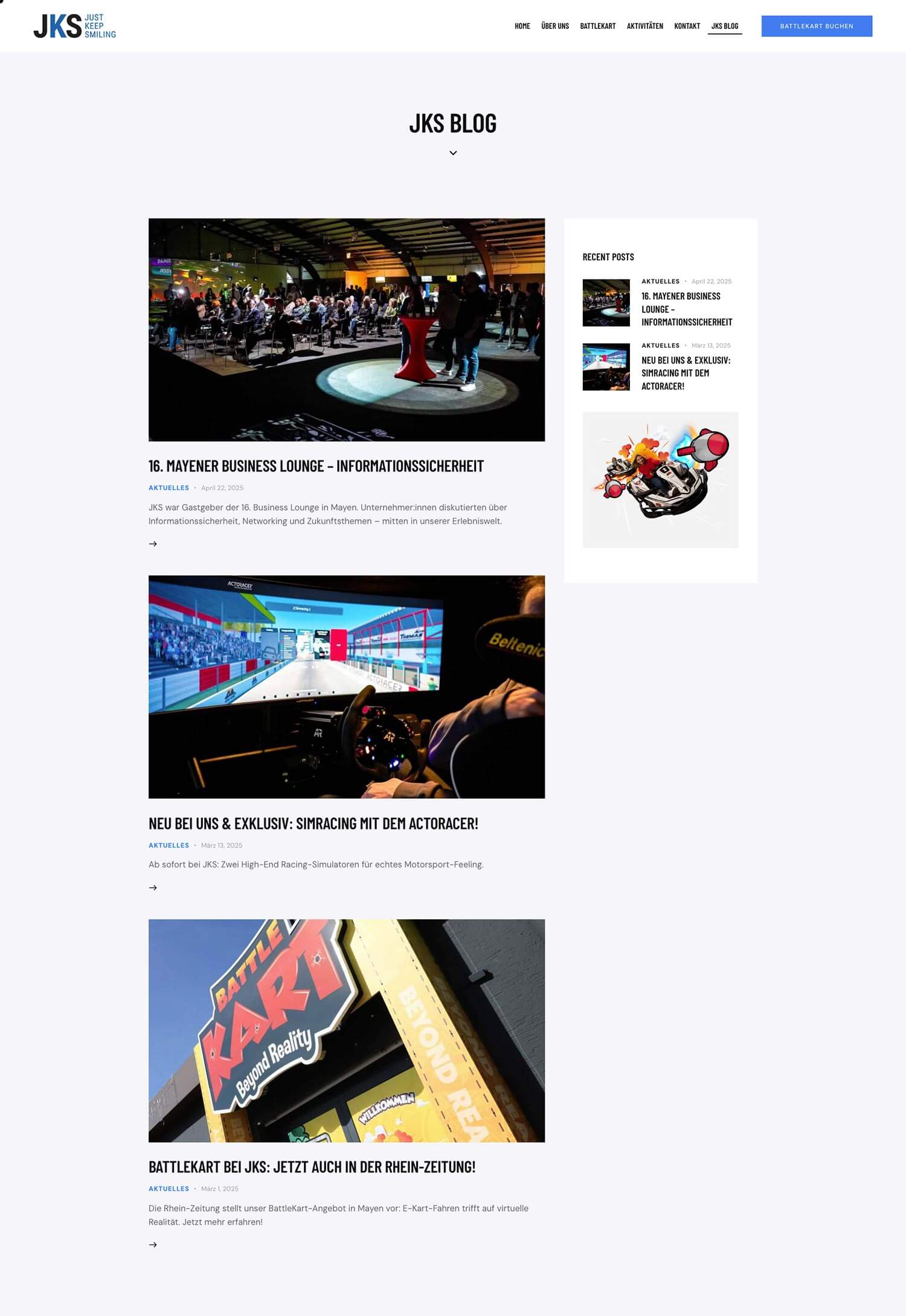 JKS Erlebniswelt Website – Webdesign BattleKart Koblenz | EYETM 2025