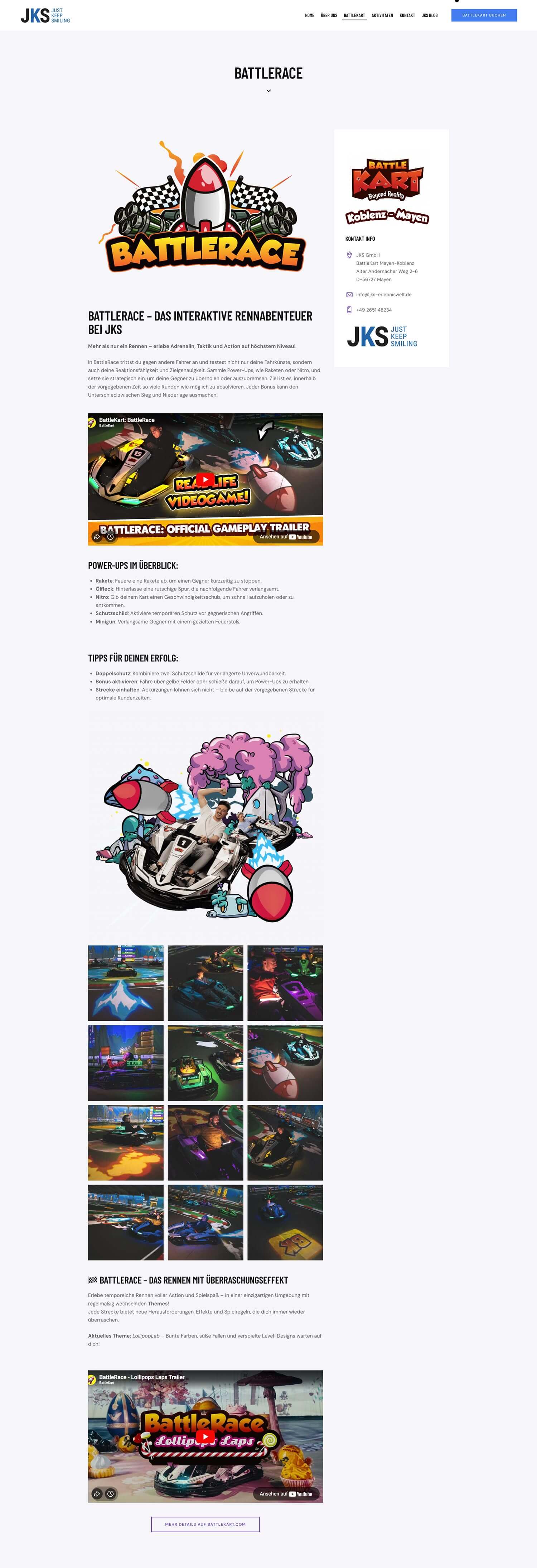 JKS Erlebniswelt Website – Webdesign BattleKart Koblenz | EYETM 2025