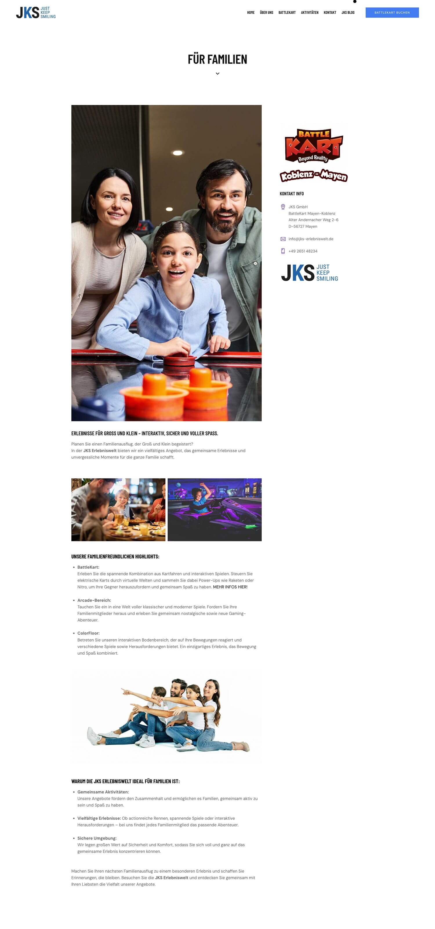 JKS Erlebniswelt Website – Webdesign BattleKart Koblenz | EYETM 2025